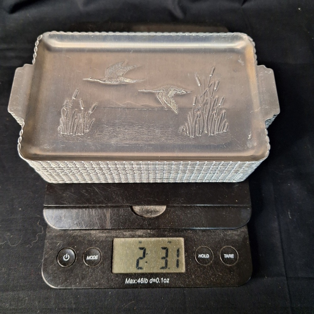 Vintage Aluminum Duck Mallard‎ Flying Marsh Tip Trays Set of 20 Scalloped Edge